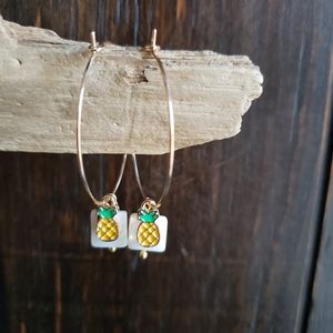 Handmade Pineapple Seashell Hoop Kawaii Cute Earrings
